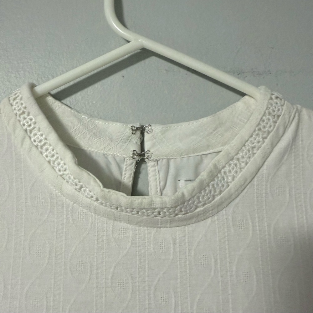 English Factory Womens Dress White 100% Cotton Textured Beachy Boho Shift Midi L - Picture 3 of 12